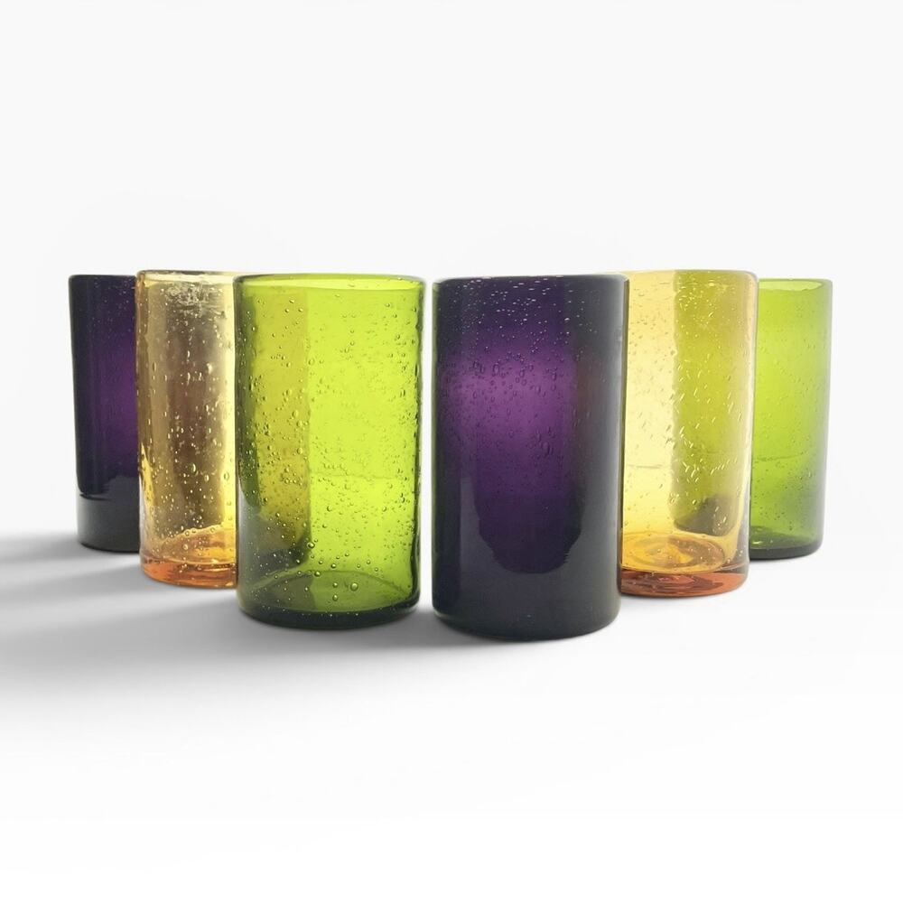Artland “Iris” 6 Colorful Blown Highball Tumbler Drinking Glasses 5 3/4” 18oz